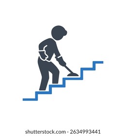 Cleaning Stairs Worker Icon Isolated On White Background