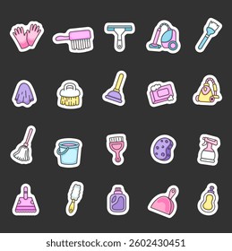 Cleaning stuff set for household hygiene and sanitation, featuring essential tools like brushes, vacuum cleaner, mop, gloves, and detergents for effective maintenance and chores for yours projects