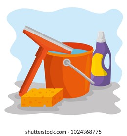 cleaning supplies with bucket sponge detergent