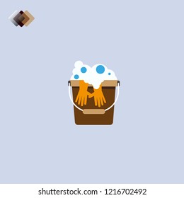cleaning supplies in bucket. Vector illustration
