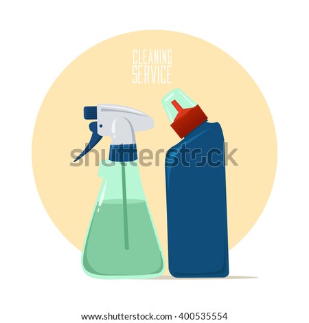 cleaning supplies, cartoon style, cleaning tools, cleaning service concept, vector illustration