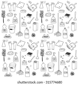 Cleaning supplies doodle clip art icons