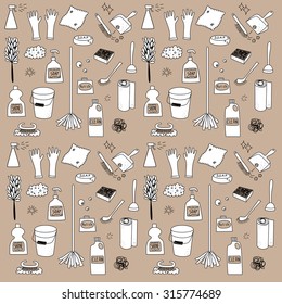 Cleaning supplies doodle clip art icons