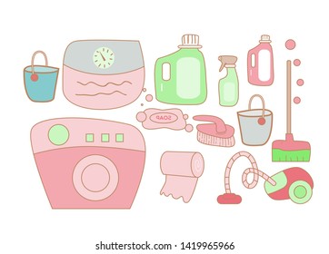 Cleaning supplies doodle isolated on white background