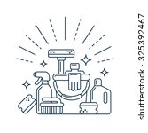 Cleaning supplies in modern line style. Vector illustration.