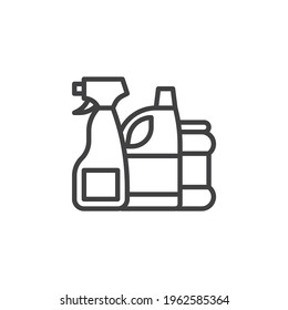 Cleaning supplies products line icon. linear style sign for mobile concept and web design. Detergent bottles outline vector icon. Symbol, logo illustration. Vector graphics