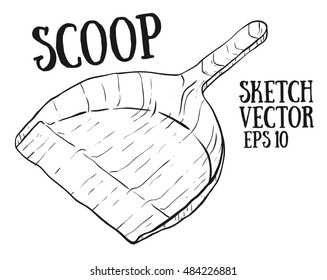 Cleaning supplies. Scoop for garbage vector sketch.