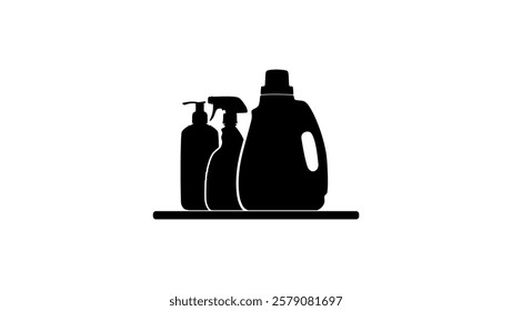 Cleaning Supplies Sign, black isolated silhouette