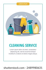 Cleaning supplies. Spray, sponge and bucket. Cleaning service