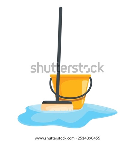 Cleaning supplies are standing in a puddle of water ready to clean up