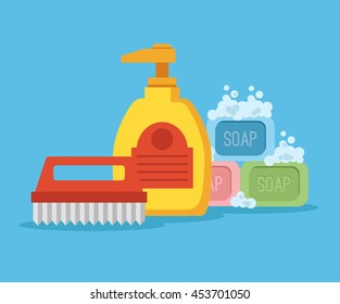 Cleaning supplies. Vector flat cartoon icon illustration
