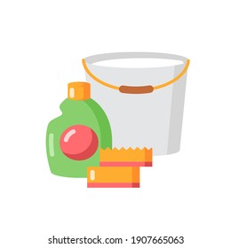 Cleaning supplies vector flat color icon. Detergent for sanitation. Disinfectant in bottle. Household domestic equipment. Cartoon style clip art for mobile app. Isolated RGB illustration