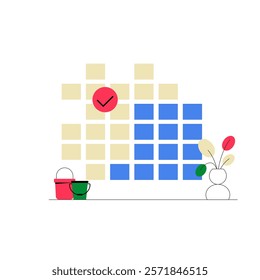 Cleaning Supplies With Wall Tiles In Flat Vector Illustration Symbolizing Household Cleaning, Maintenance, And Hygiene, Isolated On White Background