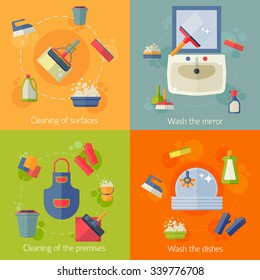 Cleaning of surfaces, wash the mirror. Vector illustration