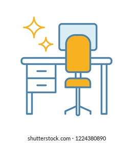 Cleaning Table Desk Color Icon. Keeping Workplace Clean. Tidy Home Or Office Desk. Isolated Vector Illustration