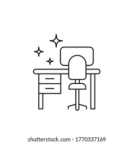 Cleaning Table Desk Linear Icon. Thin Line Illustration. Keeping Workplace Clean. Tidy Home Or Office Desk. Contour Symbol.