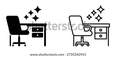 Cleaning table desk linear icon set. Keeping workplace clean. Work desk vector icon set, workspace symbol. vector illustration on white background. 