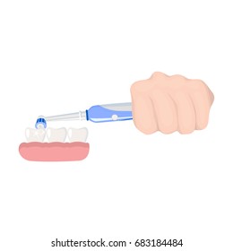 Cleaning the teeth with an electronic toothbrush. Dental hygiene single icon in cartoon style vector symbol stock illustration web.