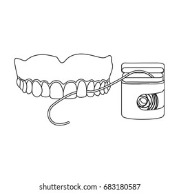 Cleaning the teeth with a Silk dental floss. Stomatology single icon in outline style vector symbol stock illustration web.