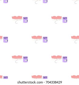 Cleaning the teeth with a Silk dental floss. Stomatology single icon in cartoon style vector symbol stock illustration web.