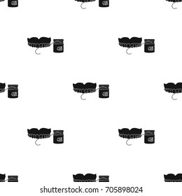 Cleaning the teeth with a Silk dental floss. Stomatology single icon in black style vector symbol stock illustration web.