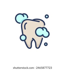 Cleaning teeth thin line icon. Toothpaste bubbles, foam, mouthwash isolated outline sign. Dental care, oral hygiene, healthcare concept. Vector illustration, symbol element for web design and apps