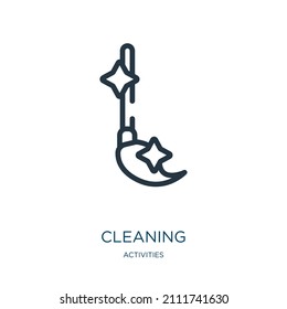 cleaning thin line icon. clean, maid linear icons from activities concept isolated outline sign. Vector illustration symbol element for web design and apps.
