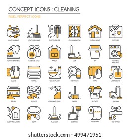 Cleaning , thin line icons set , Pixel Perfect Icons