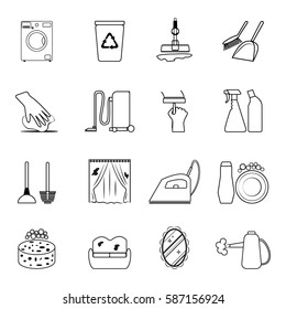 Cleaning thin line icons set