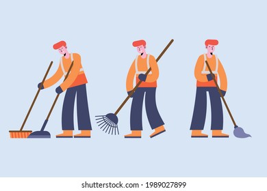 cleaning three persons group characters