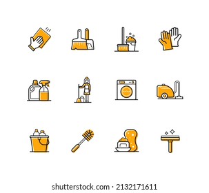 Cleaning and tidying up - modern line design style icons set