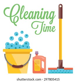 Cleaning time concept. Flat illustration. Flat design concepts for web banners, web sites, printed materials. Creative vector illustration