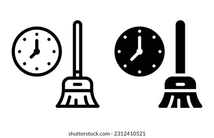 Cleaning time icon with outline and glyph style.