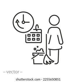 cleaning time icon, sanitary service hour, quickly housekeeping, thin line symbol - editable stroke vector illustration