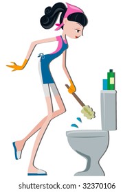 Cleaning Toilet Bowl - Vector