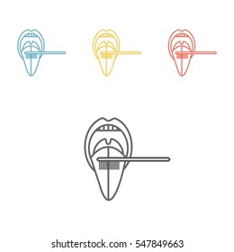 Cleaning tongue using toothbrush line icon. Vector illustration