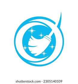 Logotipo del icono de la escoba de herramientas de limpieza,diseño de plantillas de ilustraciones vectoriales.