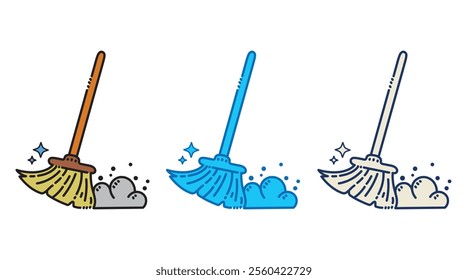 Cleaning Tool Broom Vector Illustration, Broom and Dust Icon Vector, Sweeping Broom Symbol Icon Vector.