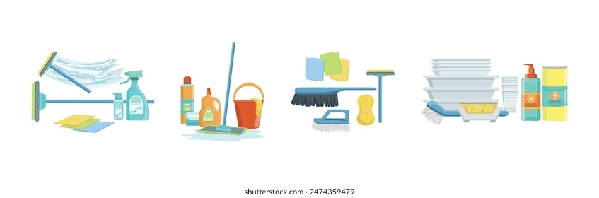 Cleaning Tool and Equipment for Household Activity Vector Set