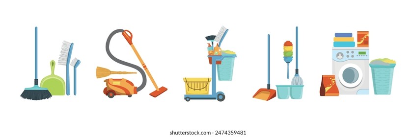 Cleaning Tool and Equipment for Household Activity Vector Set