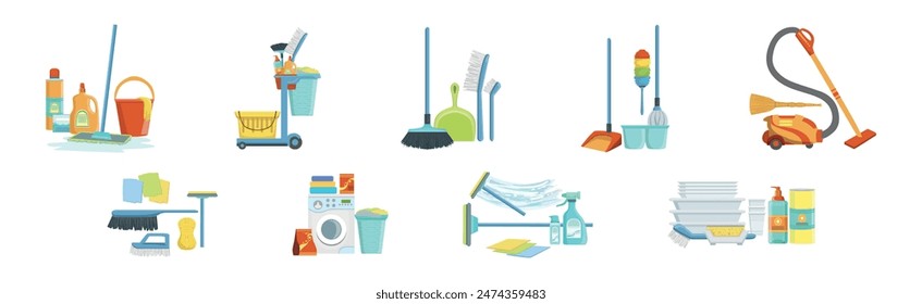 Cleaning Tool and Equipment for Household Activity Vector Set