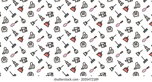 Cleaning tool icon pattern background for website or wrapping paper (Color icon version)