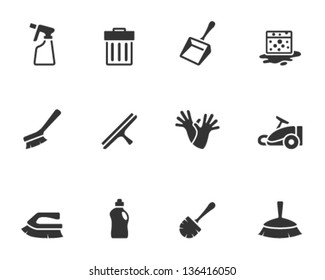 Cleaning tool icon series  in single color.