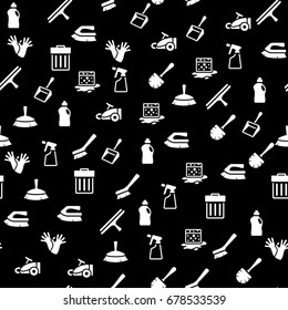 Cleaning tool icon series in single color. Seamless pattern. Background vector illustration.