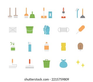 Cleaning tool icon set (no line).