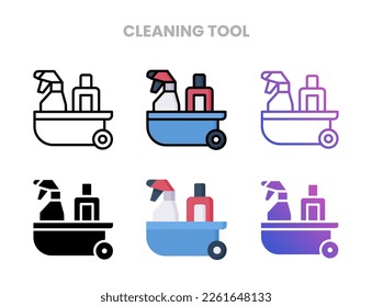 Cleaning Tool icons vector illustration set line, flat, glyph, outline color gradient. Great for web, app, presentation and more. Editable stroke and pixel perfect.