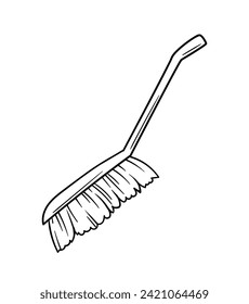 Cleaning tool linear. Brush from dust for home. Cleanliness and hygiene. Household chores and routine. Flyer and booklet. Outline flat vector illustration isolated on white background