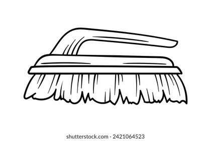 Cleaning tool linear. Brush for dust. Cleanliness and hygiene. Household chores and routine. Template and layout. Outline flat vector illustration isolated on white background