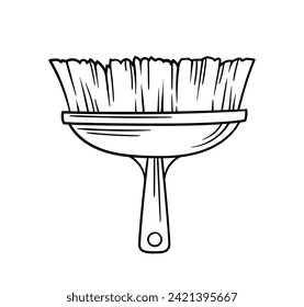 Cleaning tool linear. Brush for dust for home. Cleanliness and hygiene. Household chores and routine. Social media sticker. Outline flat vector illustration isolated on white background