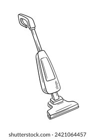 Cleaning tool linear. Vacuum cleaner for home. Cleanliness and hygiene. Household chores and routine. Minimalistic creativity and art. Outline flat vector illustration isolated on white background